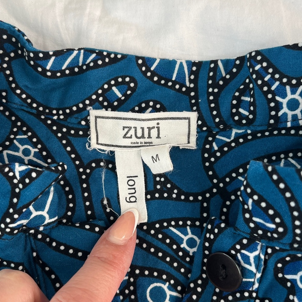 Zuri Made in Kenya Blue Print Patterned Cotton Dress Size Medium - Picture 4 of 8